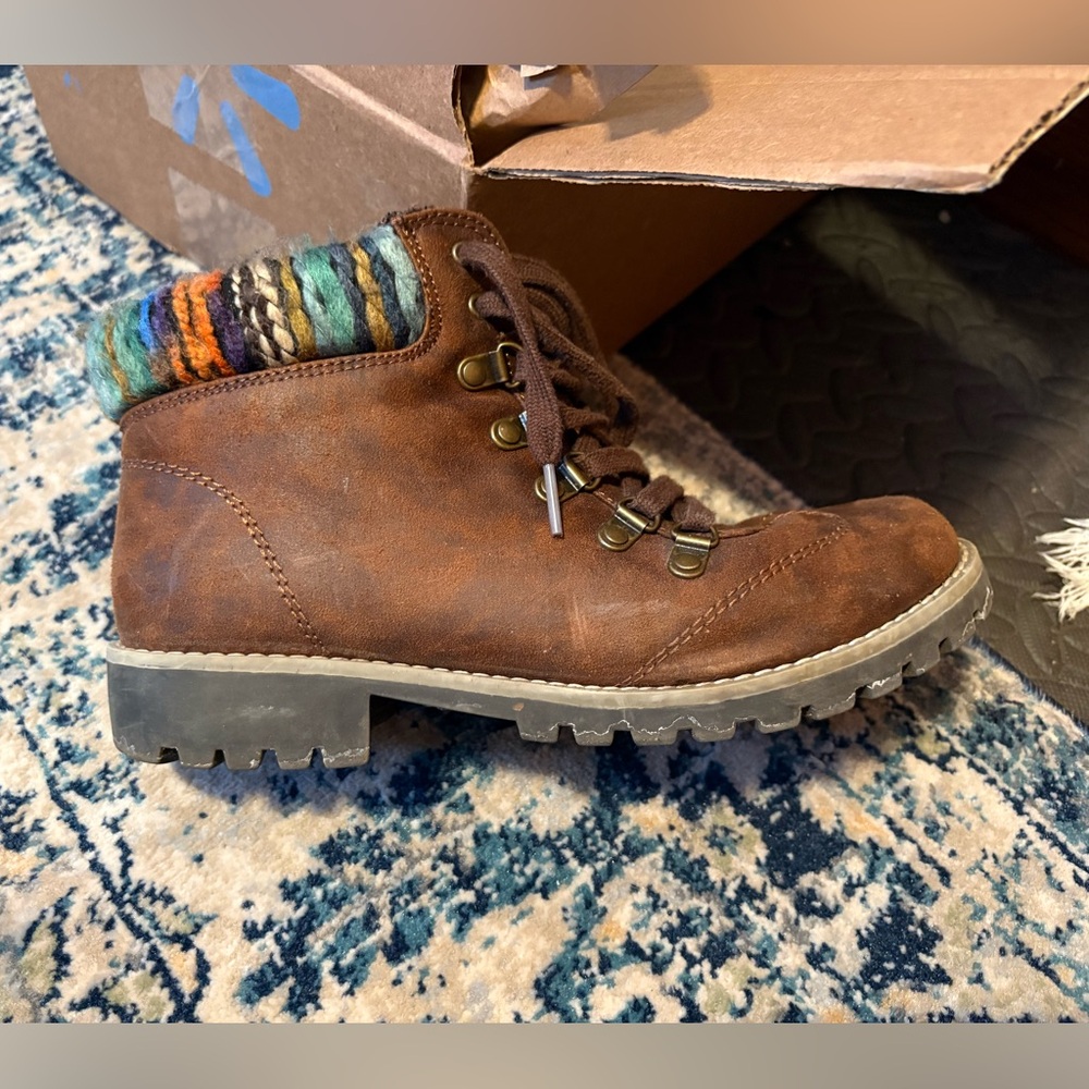 St. John's Bay Brown Lace-Up Boots with Colorful Knit Cuff